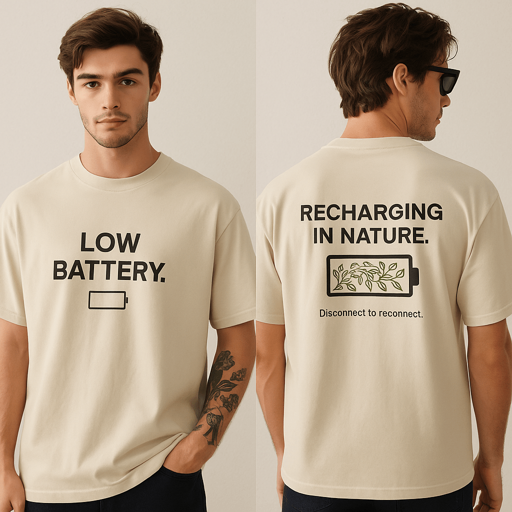 LOW BATTERY | RECHARGING IN NATURE β Oversized T-Shirt - RAAW