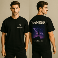 Wander Beyond the Stars – Oversized Graphic T-Shirt (Black) - RAAW