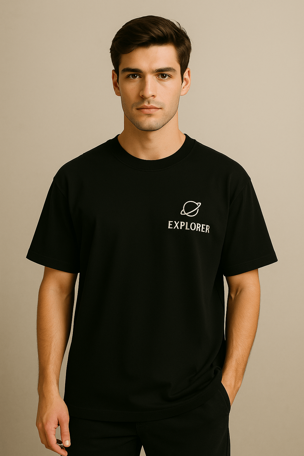 Wander Beyond the Stars – Oversized Graphic T-Shirt (Black) - RAAW