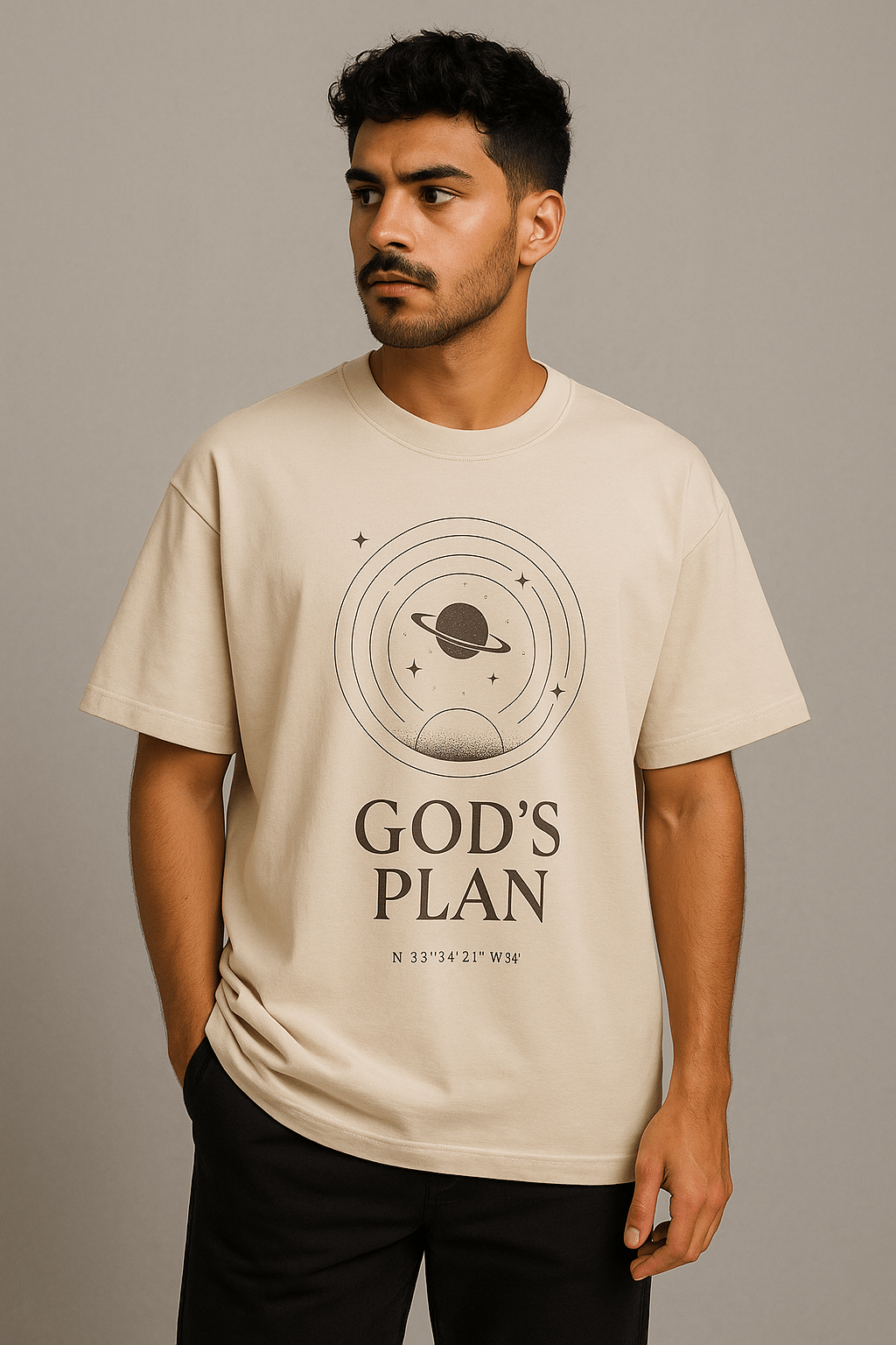 God’s Plan – Oversized Graphic T-Shirt (Beige) - RAAW