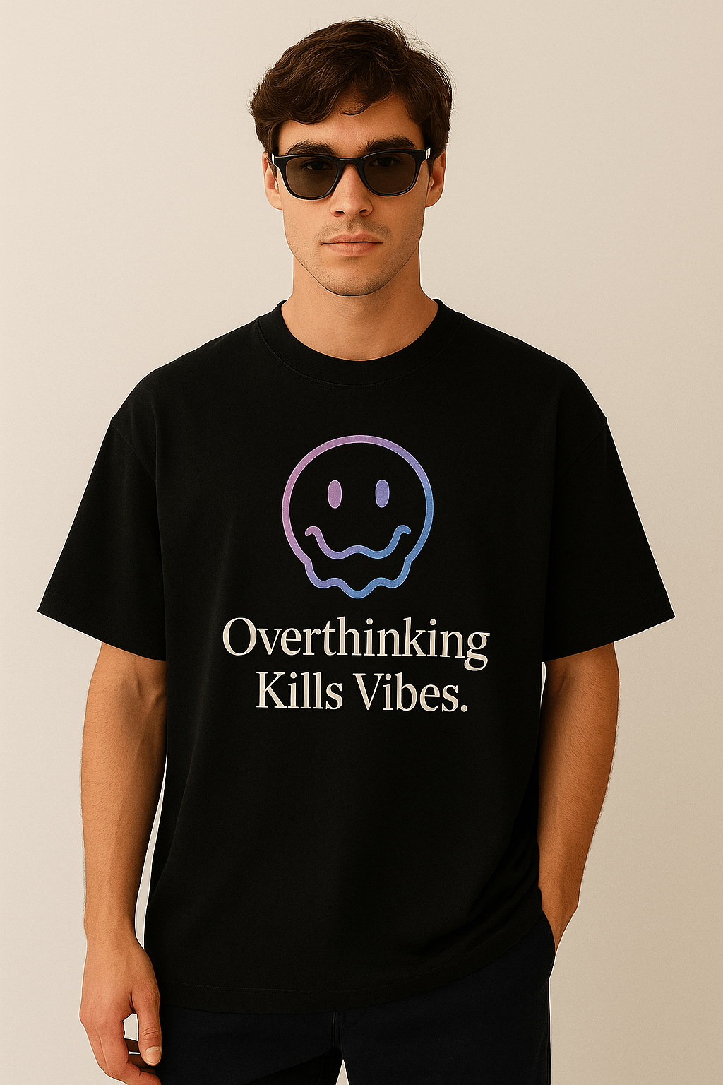 Overthinking Kills Vibes – Oversized T-Shirt (Black) - RAAW