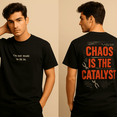 Oversized "CHAOS IS THE CATALYST" Black T-shirt – Motivational Streetwear, Unisex Relaxed Fit - RAAW