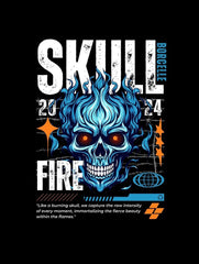 Skull Fire Oversized Black T-shirt - RAAW