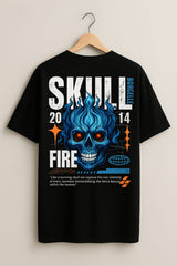 Skull Fire Oversized Black T-shirt - RAAW