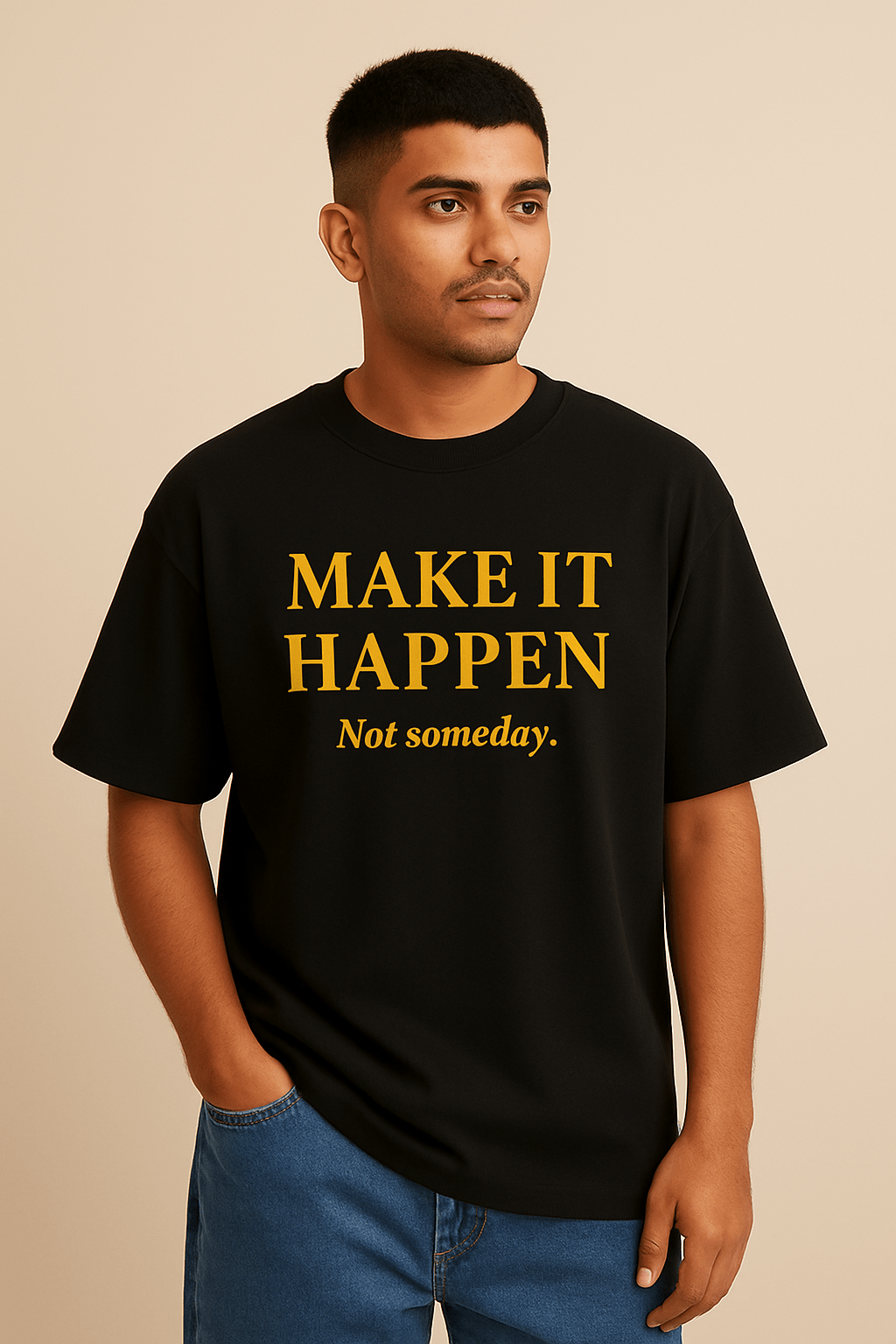 Make It Happen - Oversized Black Motivational T-Shirt - RAAW
