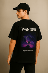 Wander Beyond the Stars – Oversized Graphic T-Shirt (Black) - RAAW