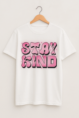 Oversized "STAY KIND" Pink Gradient T-shirt – Retro Bubble Font, Unisex Relaxed Fit - RAAW