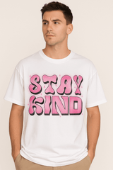 Oversized "STAY KIND" Pink Gradient T-shirt – Retro Bubble Font, Unisex Relaxed Fit - RAAW
