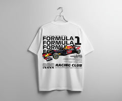 Red Bull Racing Formula 1 Fan Version Oversized T-Shirt – White | Max Verstappen Inspired Graphic | Premium F1 Streetwear India