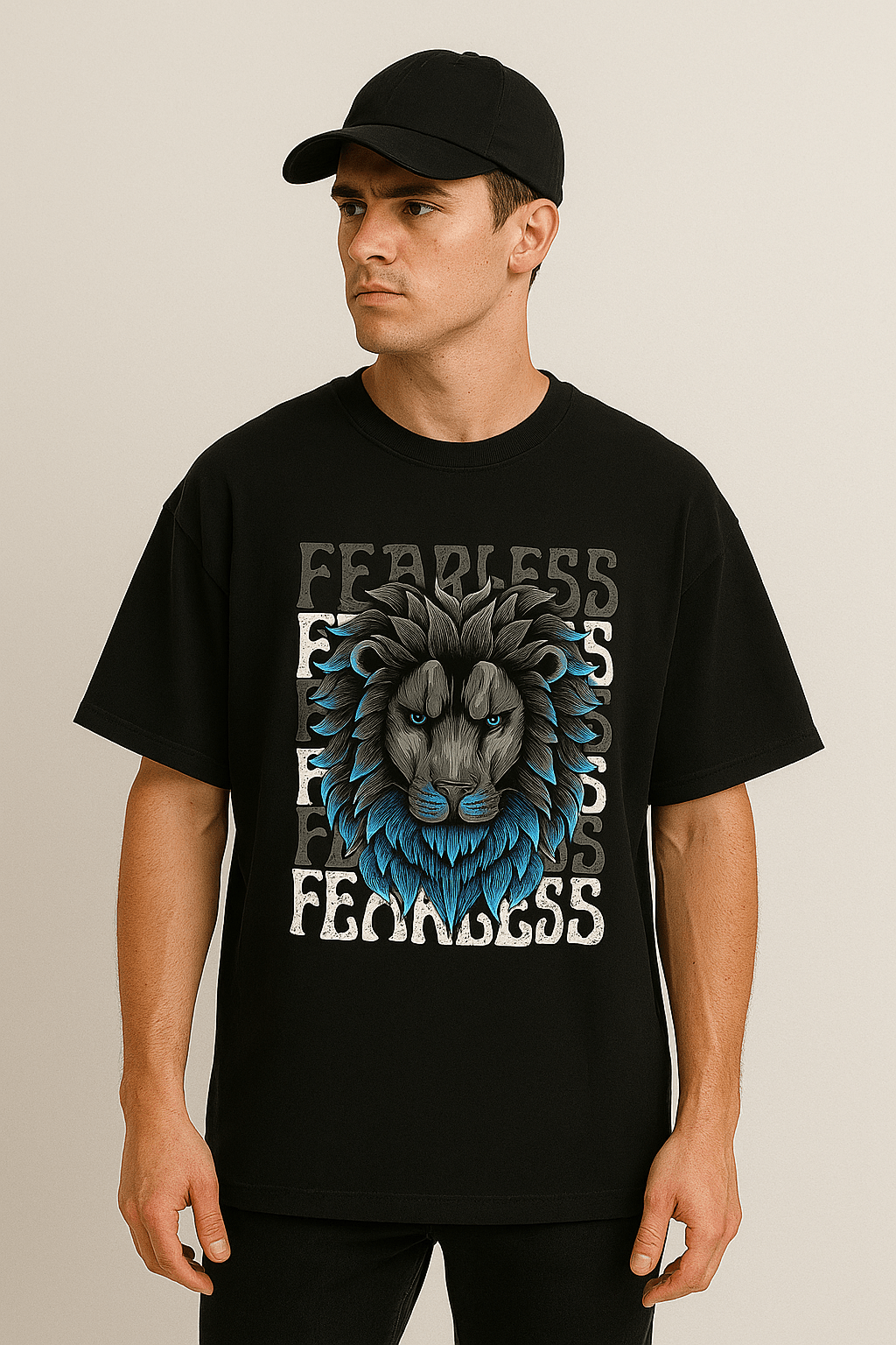 Black FEARLESS Lion Graphic Tee - RAAW