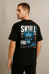 Skull Fire Oversized Black T-shirt - RAAW